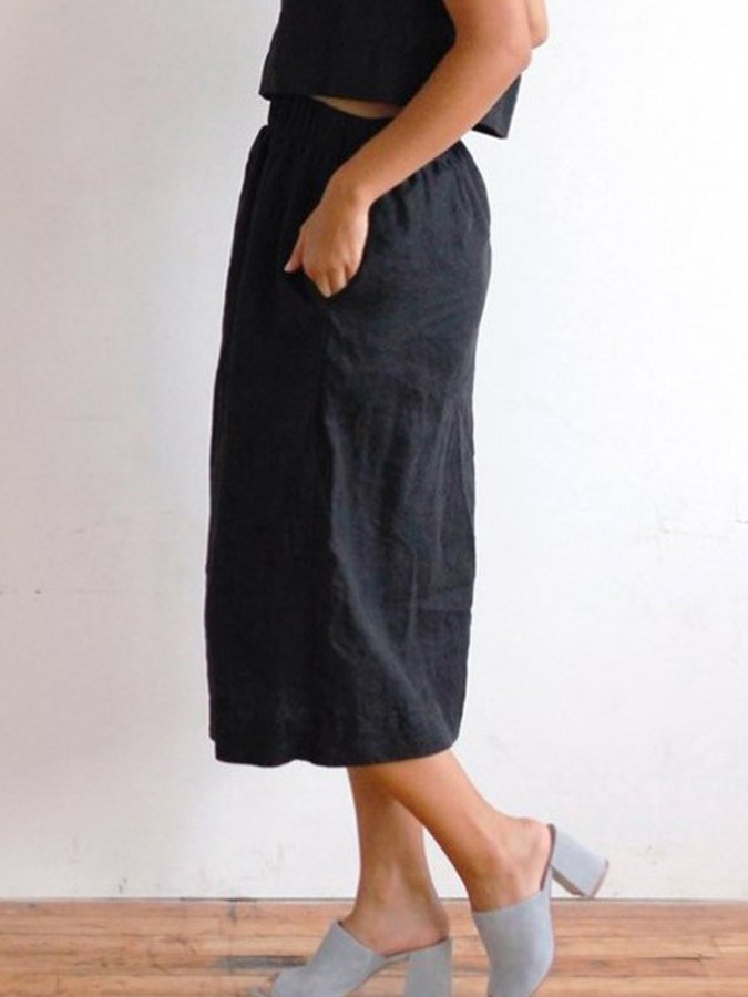 Ladies Cotton Linen Casual Loose Skirt