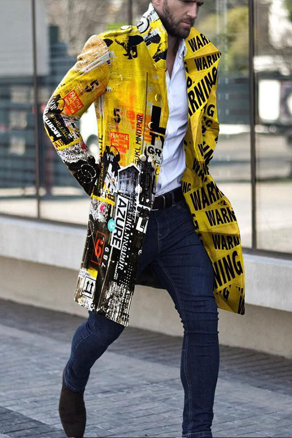 Fashion Fall Winter 2021 Simple Printed Stand Collar Trench Coat