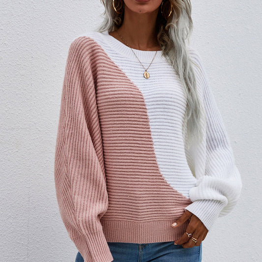 Autumn And Winter Women's Stitching Personality Bat Sweater Knitted Tops