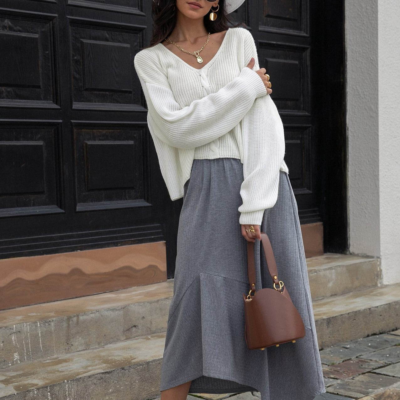 V Neck Thin Korean Loose Sweater