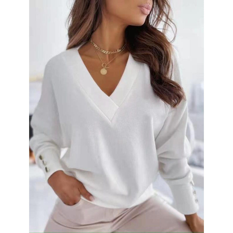 V Neck Long Sleeve Loose Women's Sweater