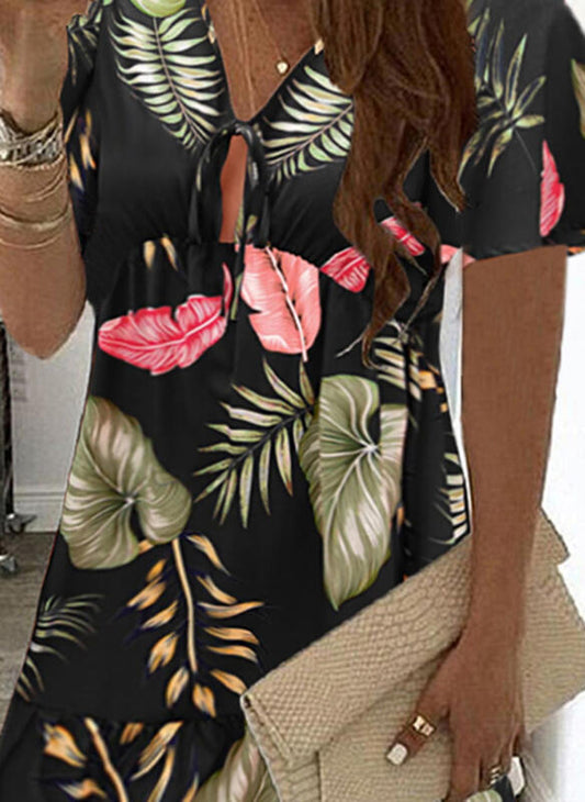 Print Short Sleeves Shift Above Knee Dress