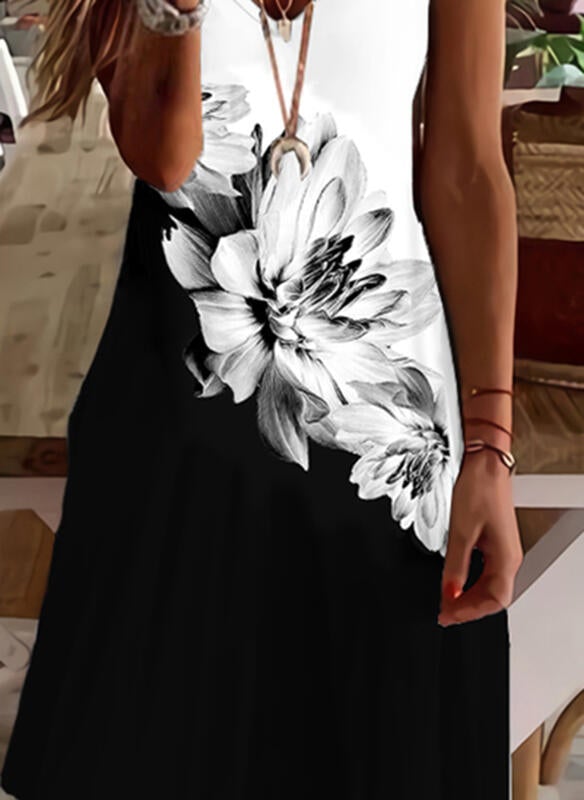 Floral Color Block Sleeveless Shift Above Knee Slip Dress