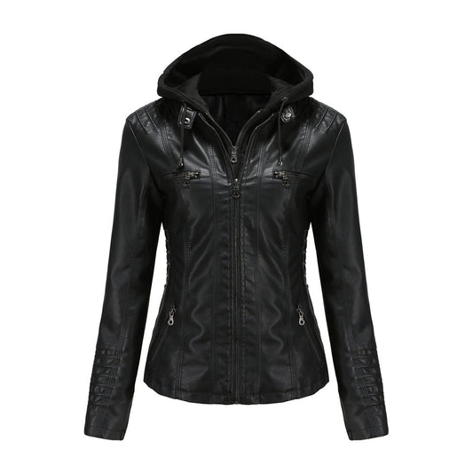 Hooded Leather Jacket Washed PU