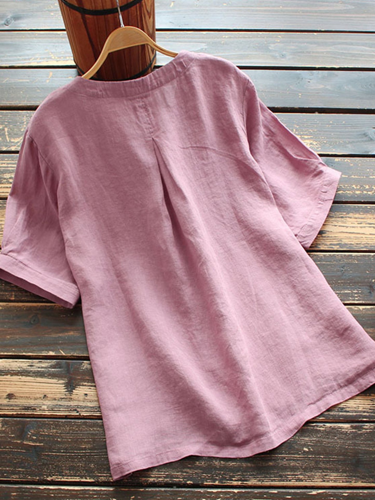 Women's Cotton Linen Embroidered Loose Casual T-Shirt
