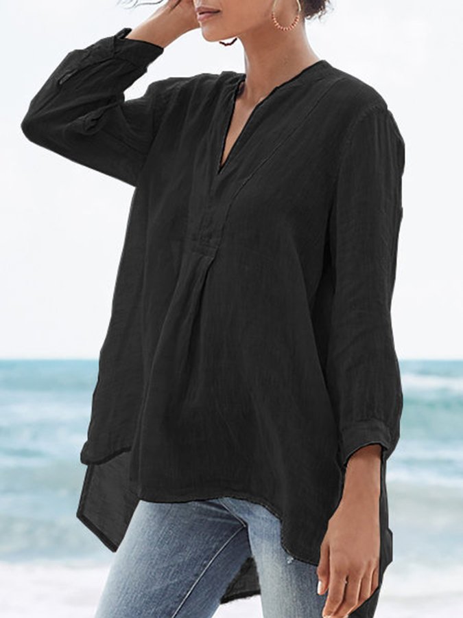 Women's Thin Cotton V-Neck Long Sleeve Top