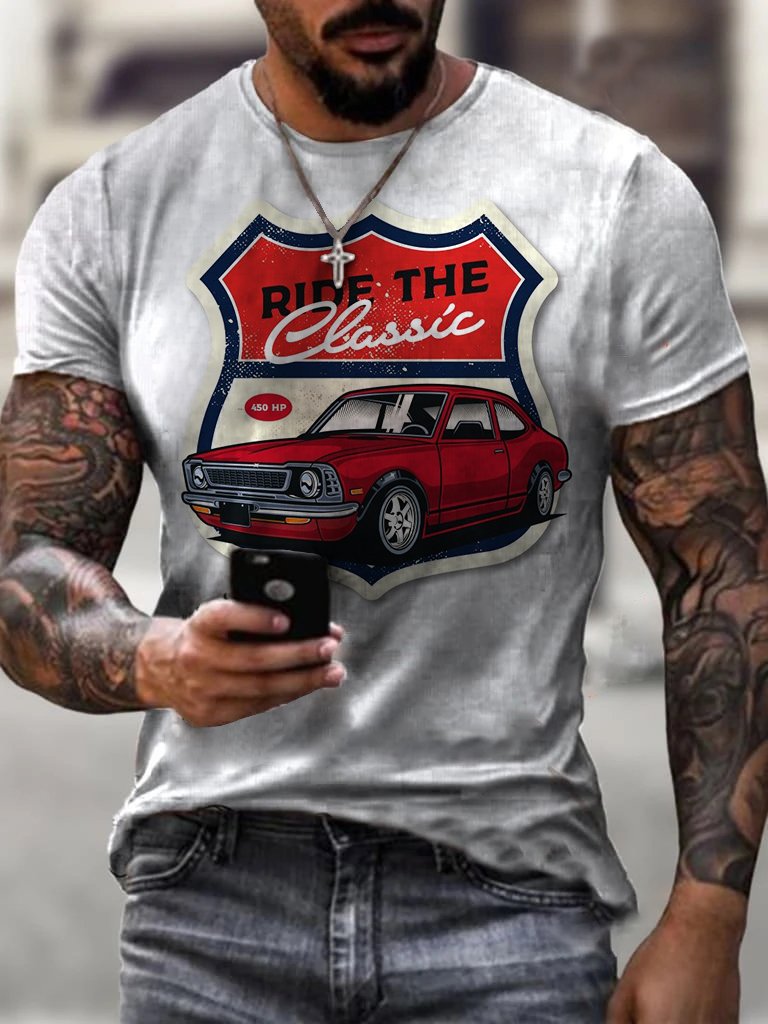 Mens retro Moto Tin Logo Printed T-shirt