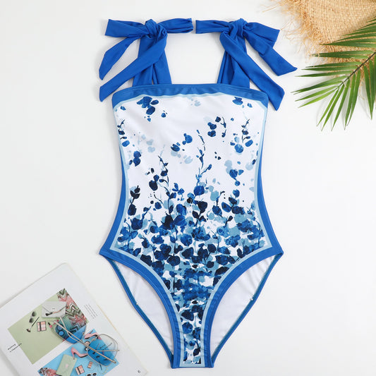 Women's Vintage Floral Print One-Piece Swimsuit Set