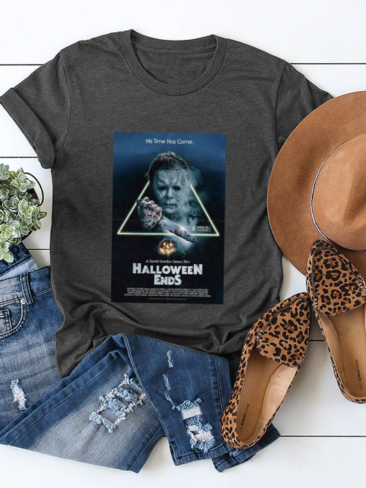 Women's Halloween Funny Pumpkin Killing Print T-Shirt