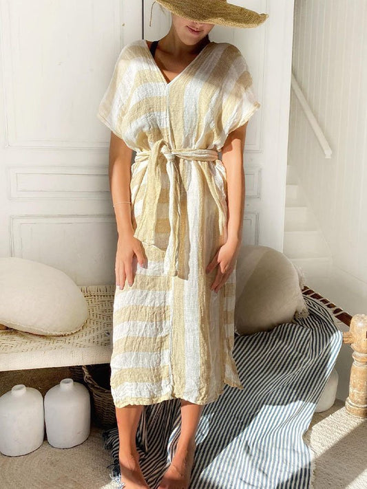Casual Striped Linen Dress