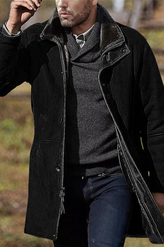 MENS MID-LENGTH LOOSE WOOL BLEND COAT