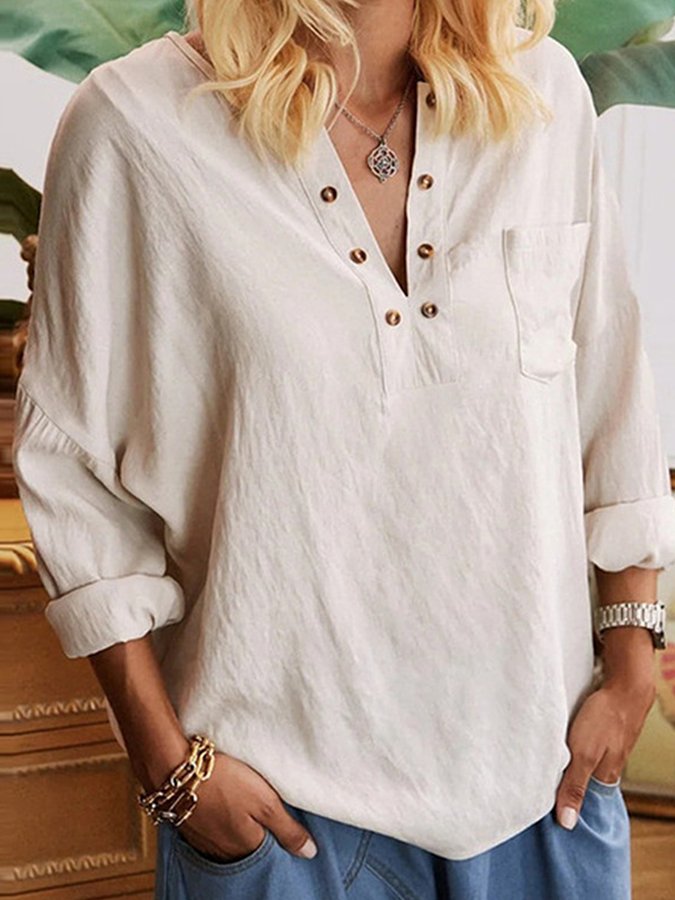Women's Buttoned Loose Cotton Shirt