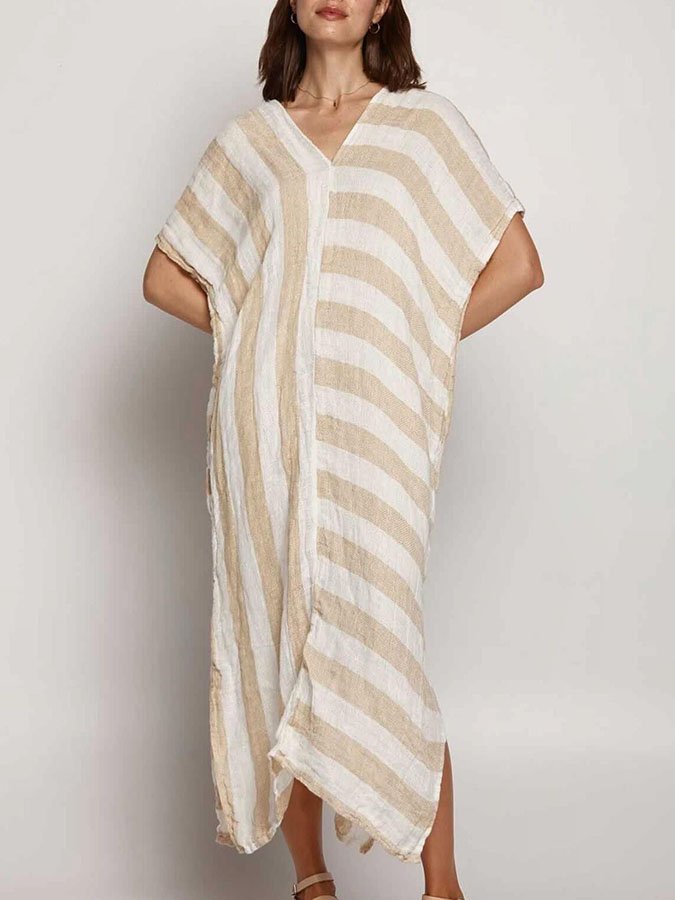 Casual Striped Linen Dress