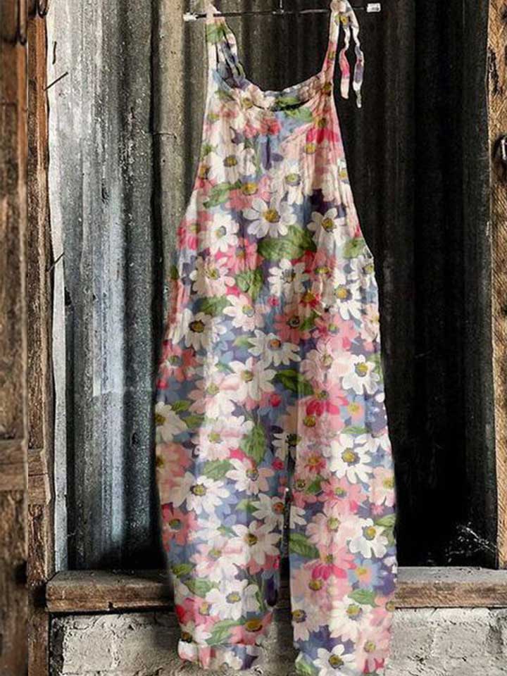 Sleeveless Floral-Print Casual One-Pieces