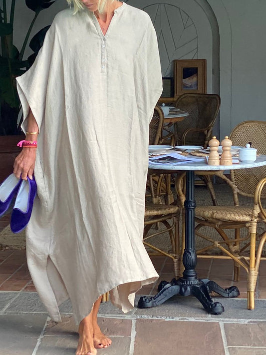 V-Neck Flared Sleeve Loose Casual Dress