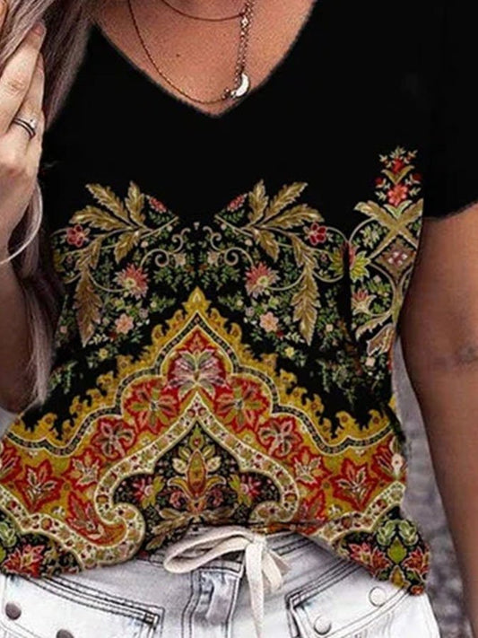 Vintage Ethnic Floral Print T-Shirt