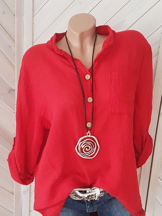 Casual Solid Color Cotton And Linen Tops