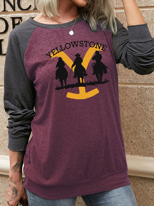 Women's Cowboy Silhouette Casual Colorblock T-Shirt