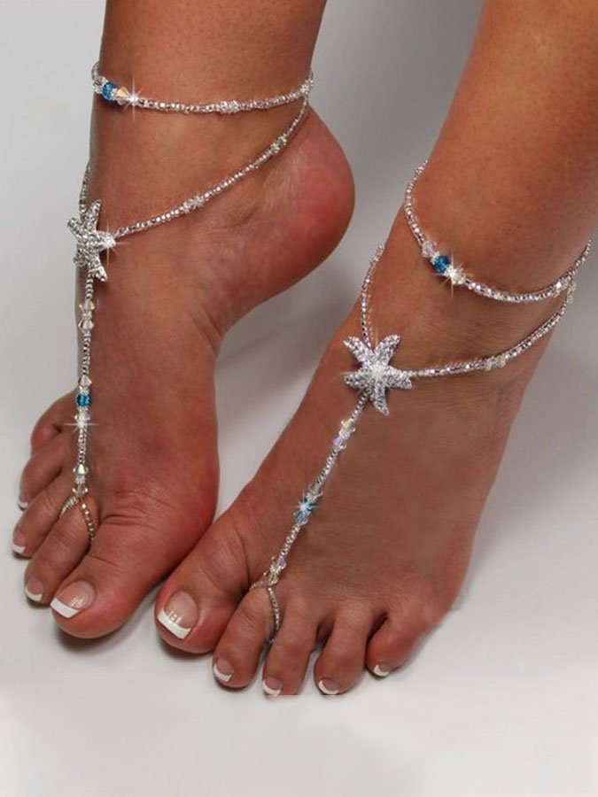 Rhinestone Starfish Pearl Hip Stretch Anklet 1Pcs