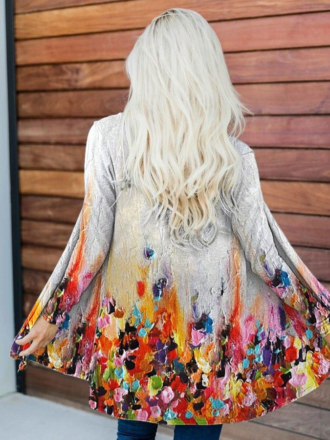 Women's Colorful Abstract Oil Painting Cardigan