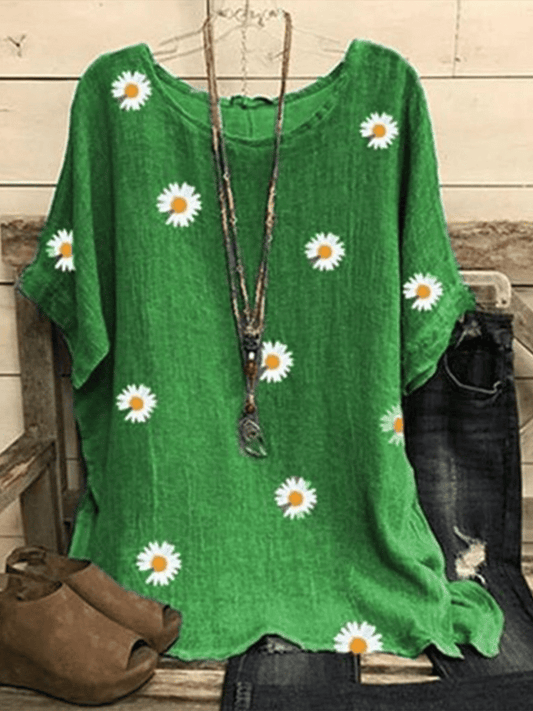 Women's O-neck Daisy Floral Casual Shirt