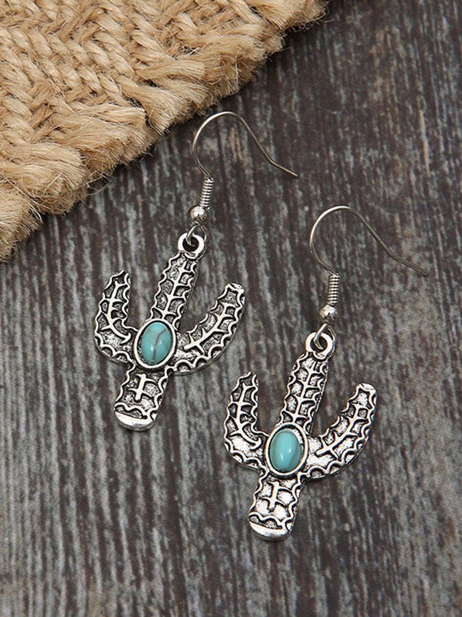 Vintage Pattern Cactus Turquoise Earrings