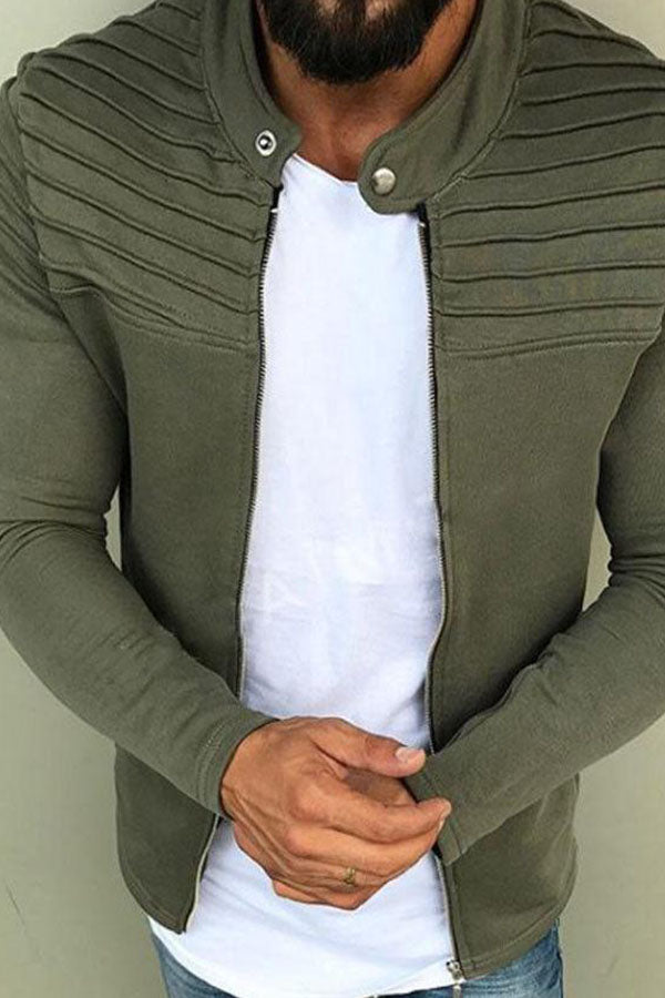 Men's Solid Color Striped Pleated Stitching Jacket