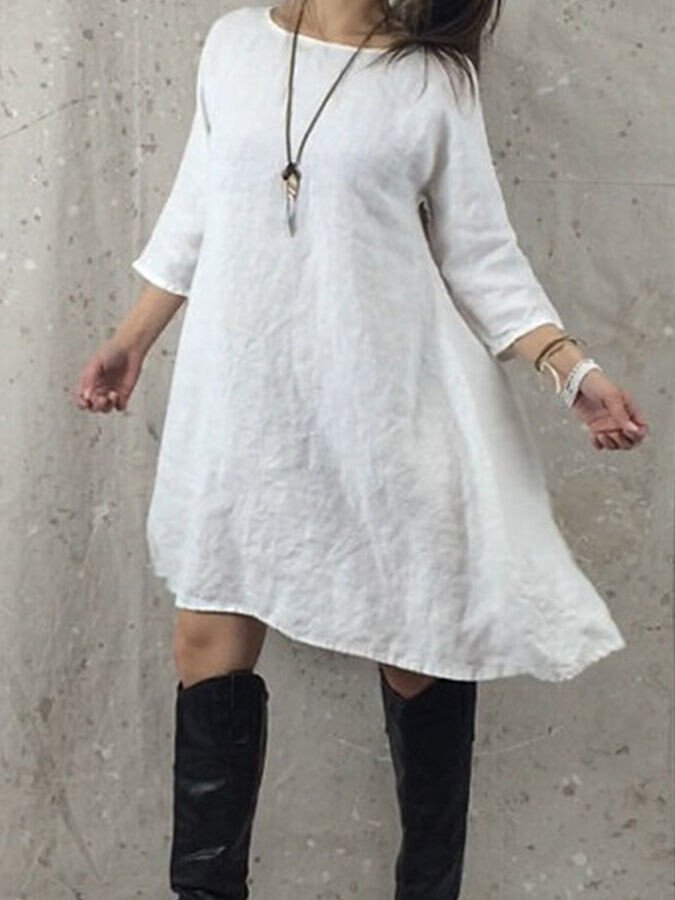 Women's Cotton Linen Solid Dress