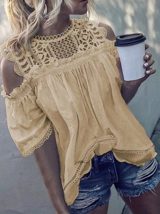 Women's Gathered Off Shoulder Cotton Shirt