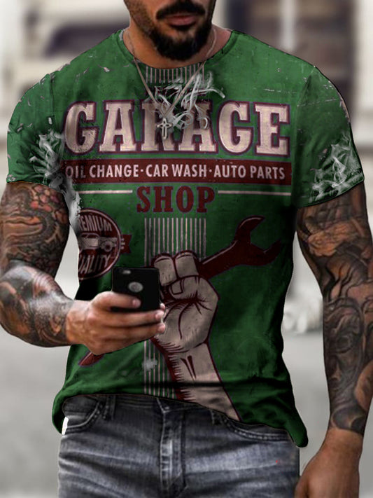 Retro service area car repair print T-shirt