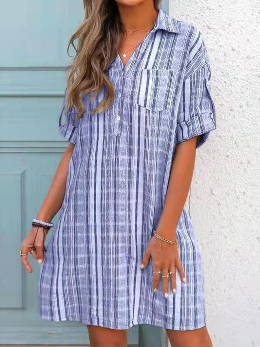 Casual Lapel Striped Dress