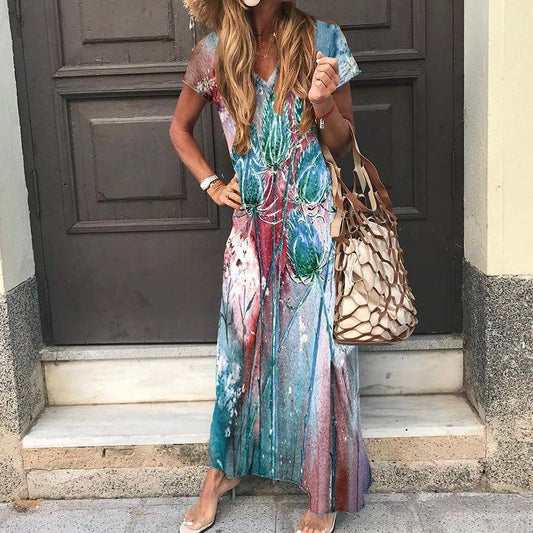 Tie Dye Printed Loose Maxi Dress