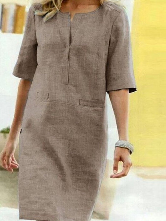 Women's Cotton Linen Short Sleeve Dress
