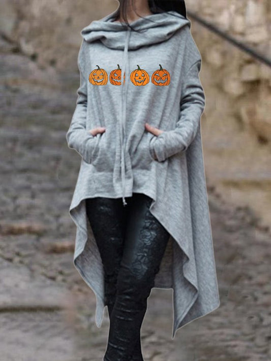 Women's Halloween Pumpkin Print Hooded Loose Sweatshirt