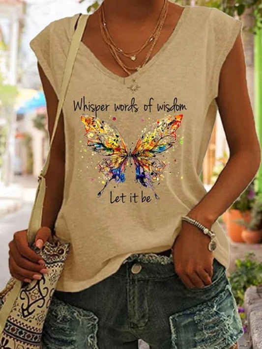 Whisper Words Of Wisdom Let It Be Butterfly Print T-Shirt