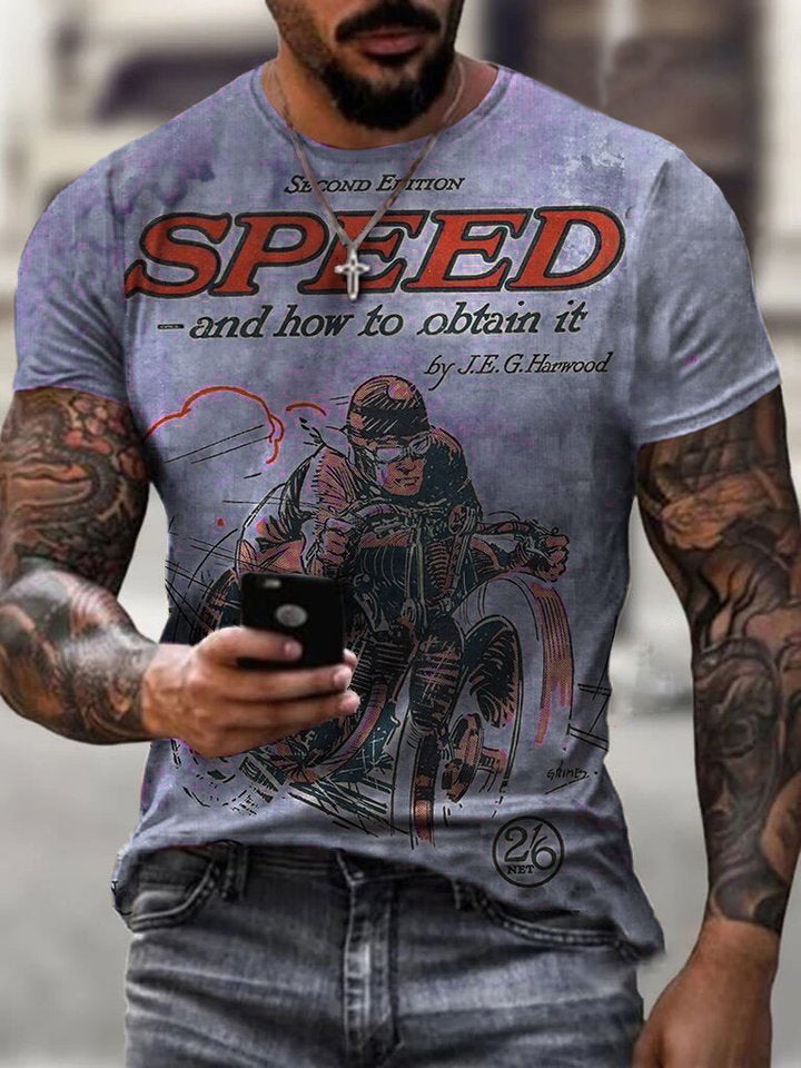 Mens Retro Motorcycle Riding Printed T-shirt