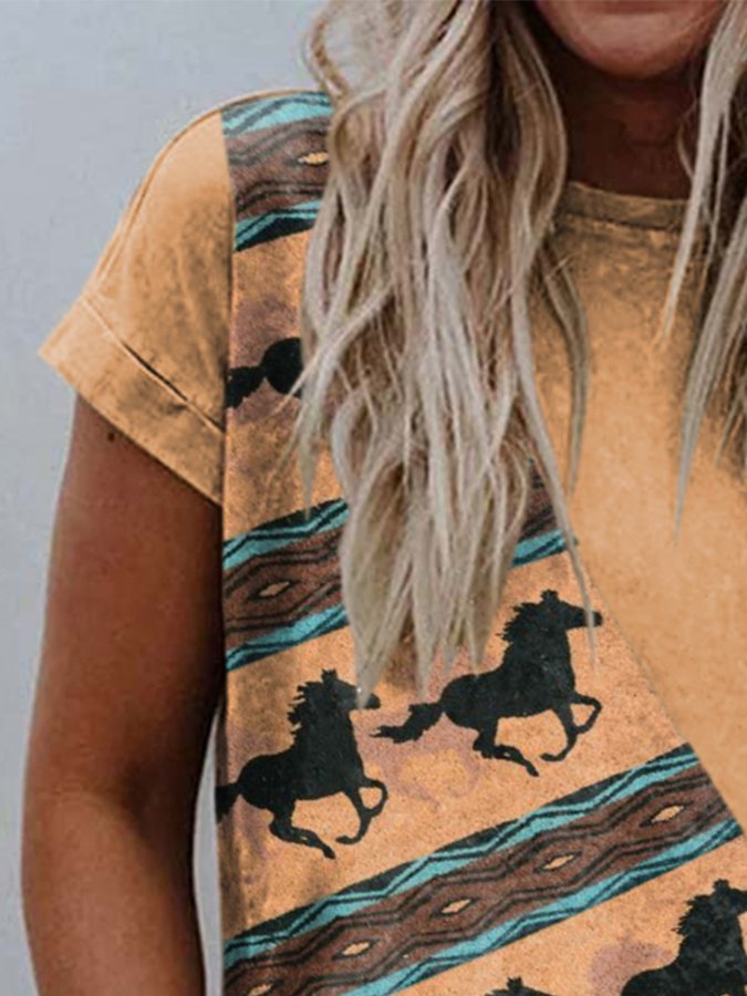 Vintage Contrast Horse Print T-Shirt