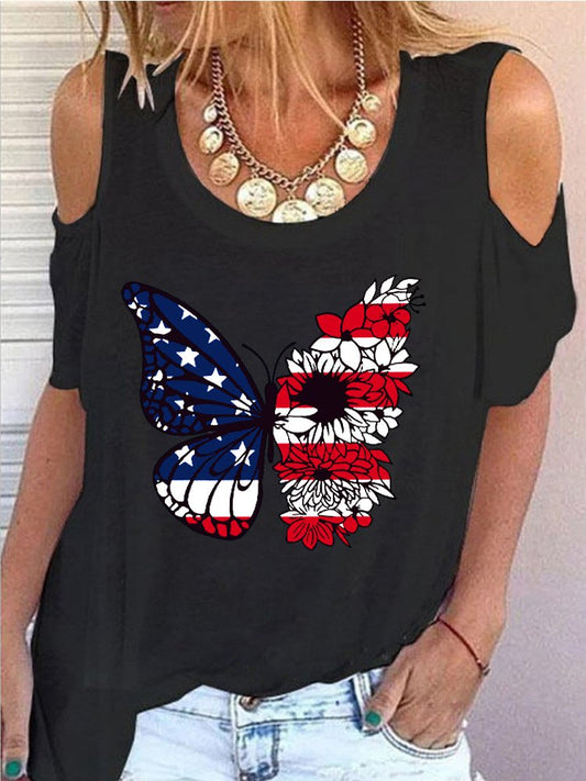 Women's Flag Print Crew Neck T-Shirt