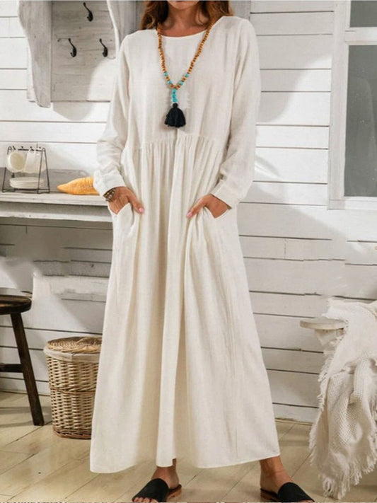 Women's Pure Color Elegant Cotton Dress