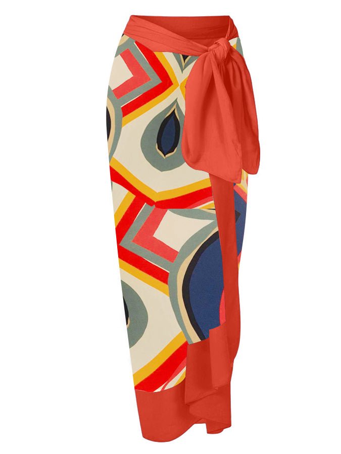 Fashion Colorblock Geometric Print Swimsuit Set