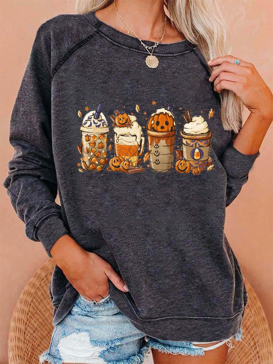 Women's Halloween Pumpkin Print Sweatshirt