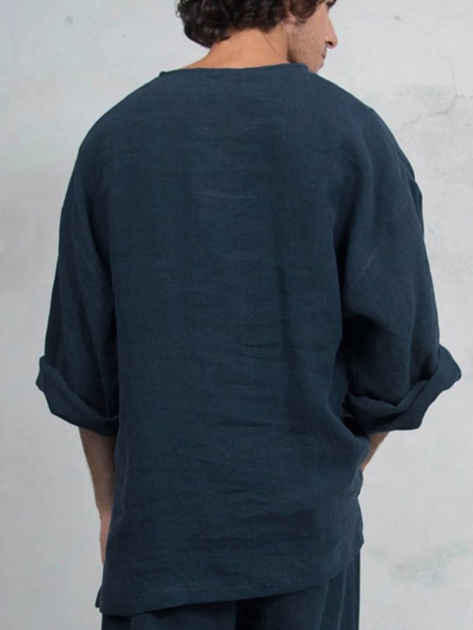 Men's Cotton Linen Ethnic Loose Long Sleeve T-Shirt