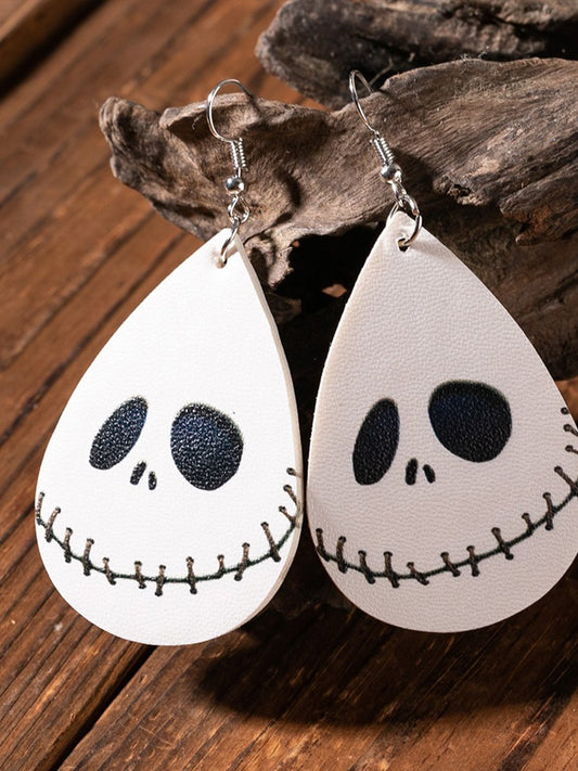 Halloween Funny Cartoon Skull PU Leather Earrings