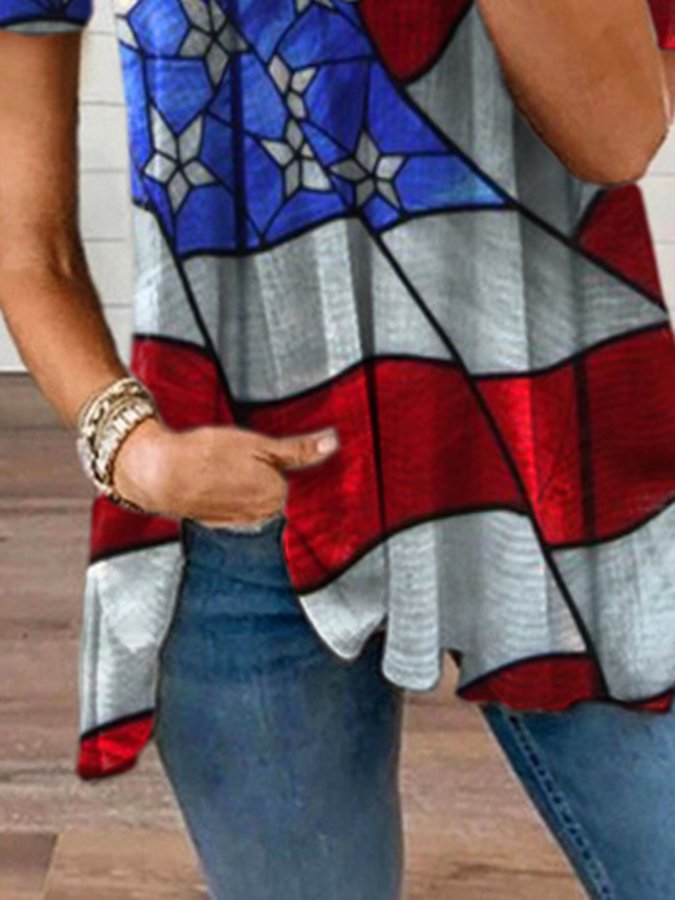 Vintage Zip Short Sleeve Print Top