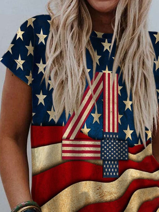 Vintage Striped Star Print Short Sleeve T-Shirt