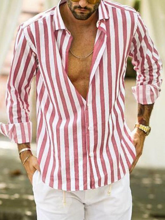 Cotton Striped Long Sleeve Casual Men's Shirt