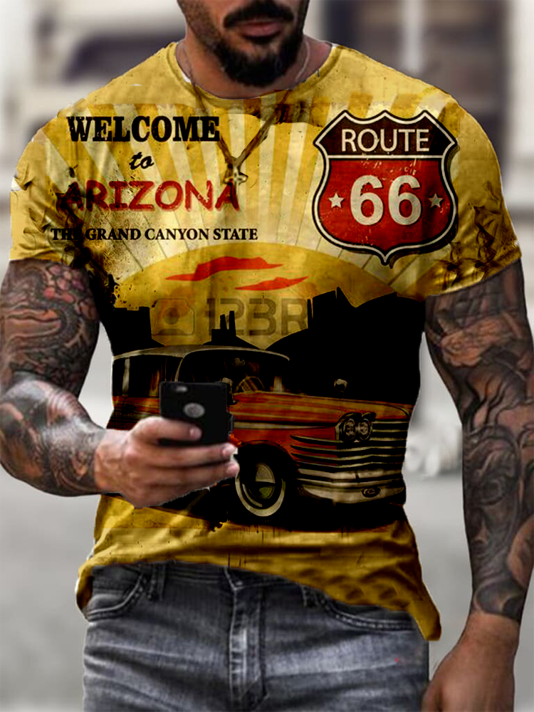 Mens retro Moto Tin Logo Printed T-shirt