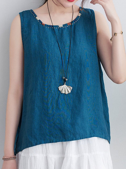 Ladies cotton linen casual simple vest