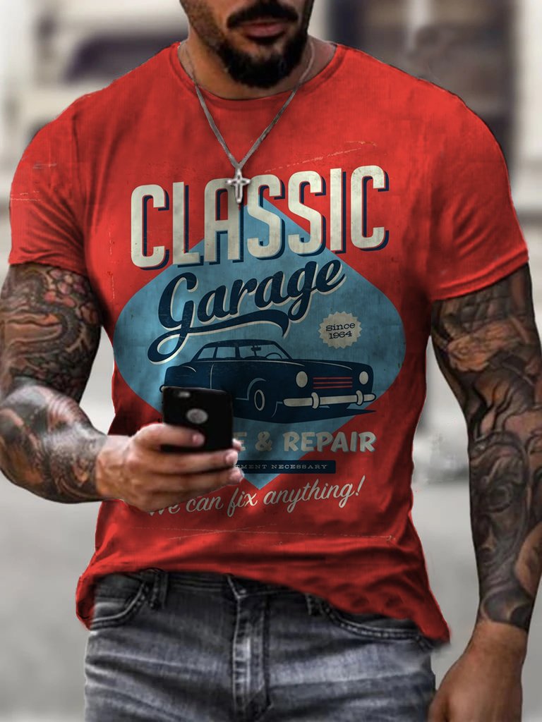 Mens Retro Classic Garage Printed Casual T-shirt
