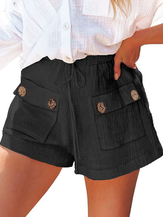 Large Pocket Solid Color Cotton Linen Casual Shorts
